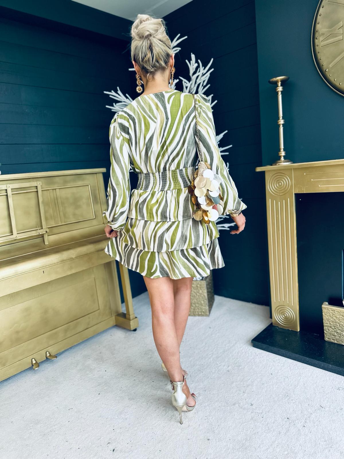 Maxine Long Sleeve Mini Dress Zebra Green