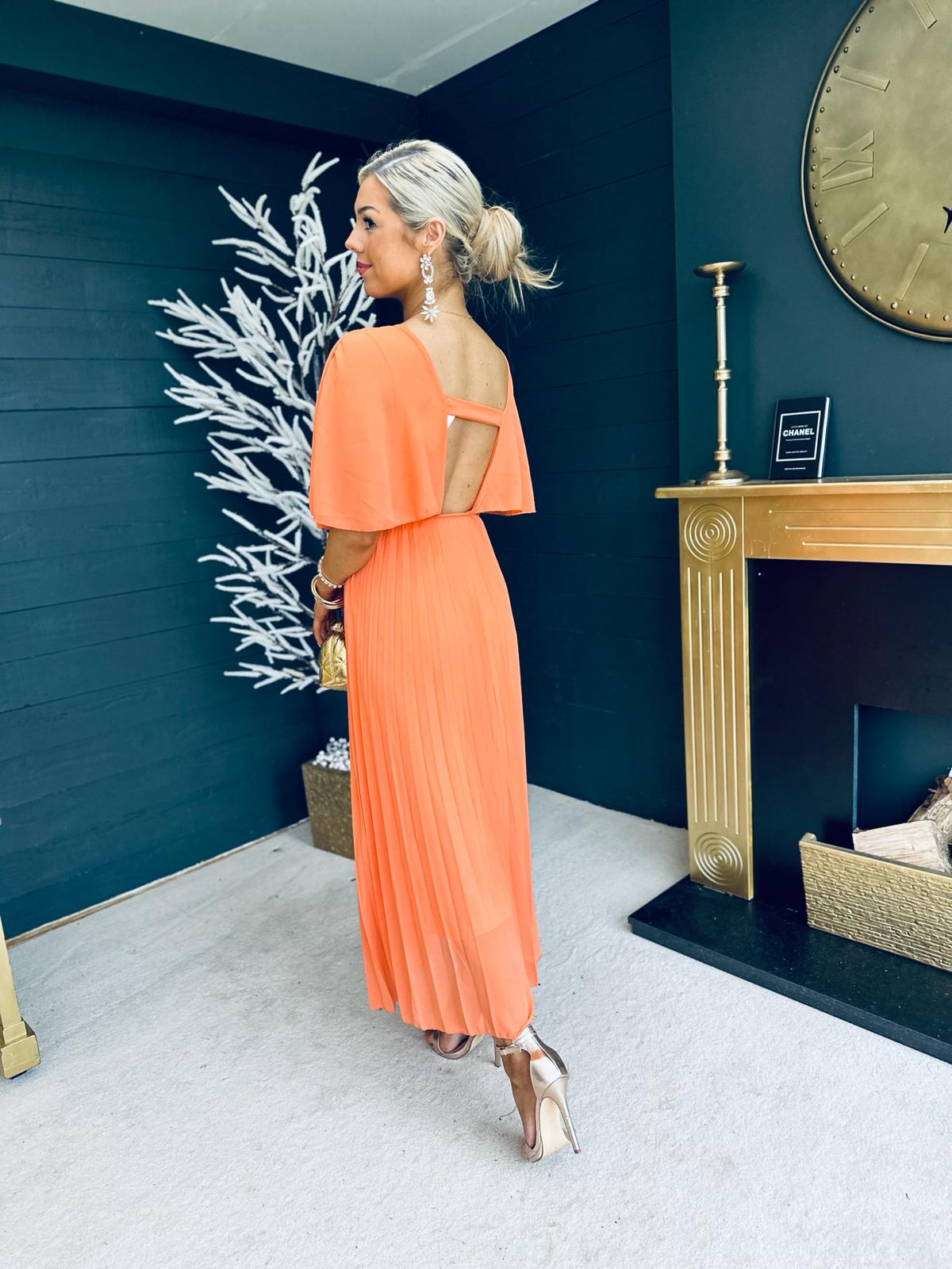Fergie Pleated Midaxi Dress Peach
