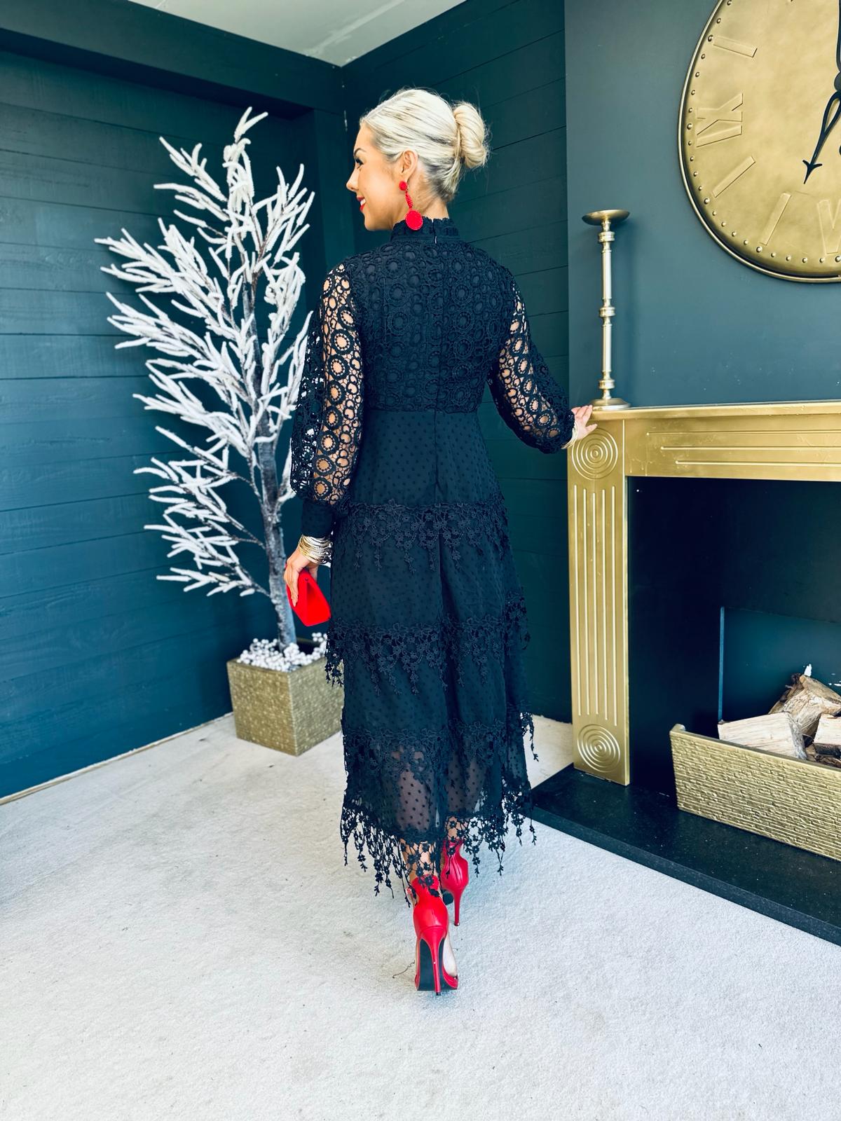 Gwyn Crochet Maxi Dress Black