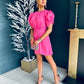 Selma Puff Sleeve Drape Mini Dress Pink
