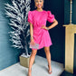 Selma Puff Sleeve Drape Mini Dress Pink