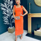 Grace Square Neck Bow Detail Midi Dress Electric Orange