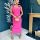 Grace Square Neck Bow Detail Midi Dress Pink