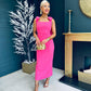Grace Square Neck Bow Detail Midi Dress Pink