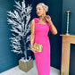 Grace Square Neck Bow Detail Midi Dress Pink