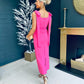 Grace Square Neck Bow Detail Midi Dress Pink