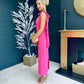 Grace Square Neck Bow Detail Midi Dress Pink