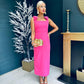 Grace Square Neck Bow Detail Midi Dress Pink