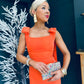Grace Square Neck Bow Detail Midi Dress Electric Orange