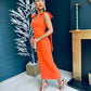 Grace Square Neck Bow Detail Midi Dress Electric Orange
