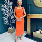 Grace Square Neck Bow Detail Midi Dress Electric Orange