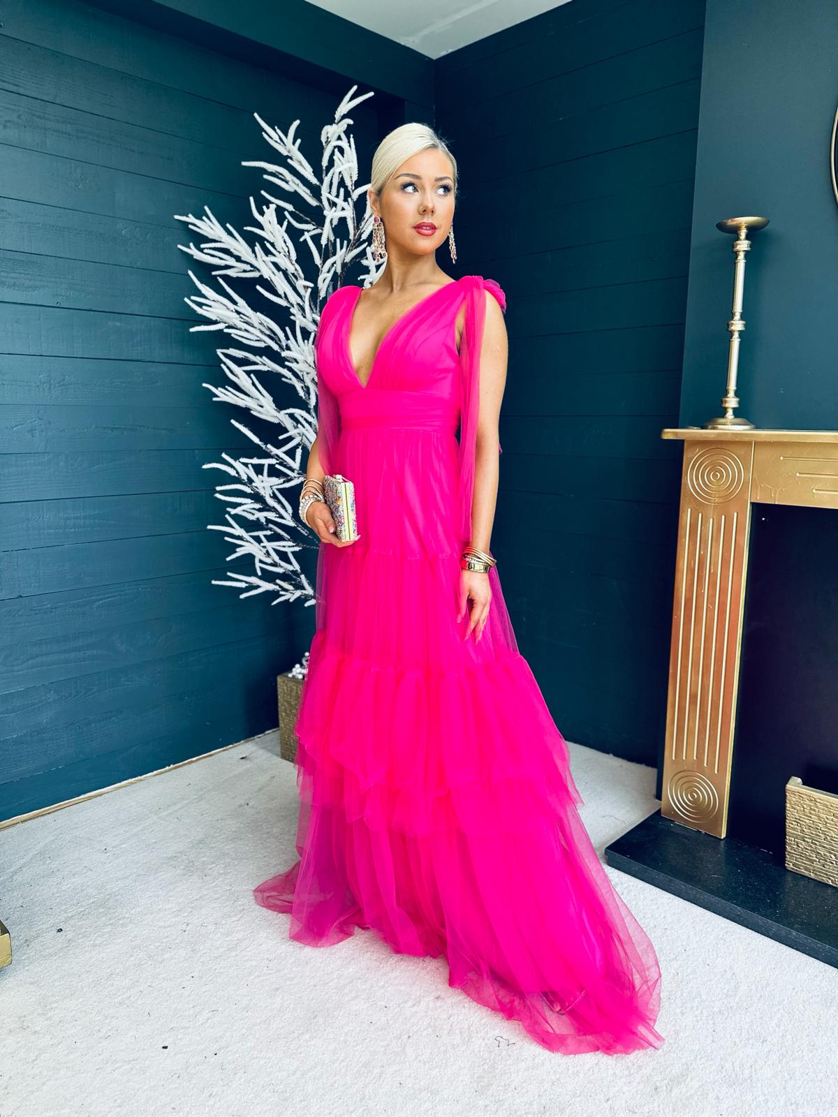 Marian Tulle Maxi Dress Fuchsia