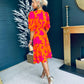 Nadine Buckle Detail Midi Dress Pink & Orange