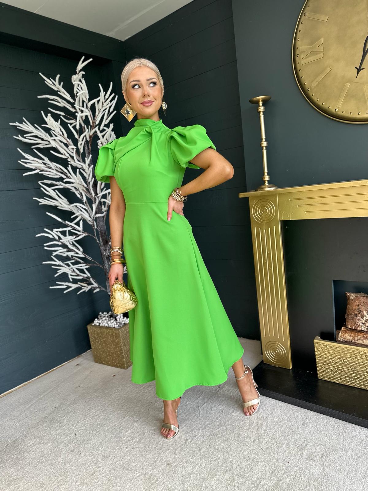 Claudia Detailed Occasion Dress Electric Green