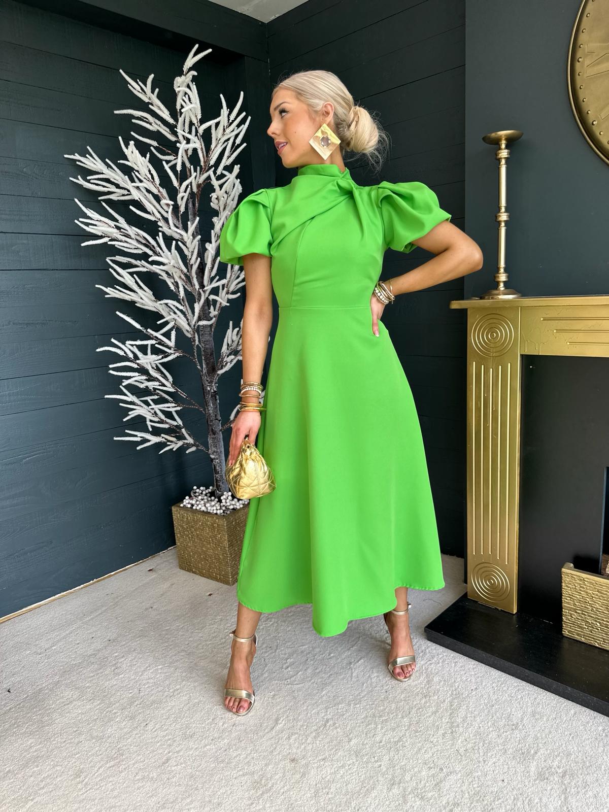 Claudia Detailed Occasion Dress Electric Green