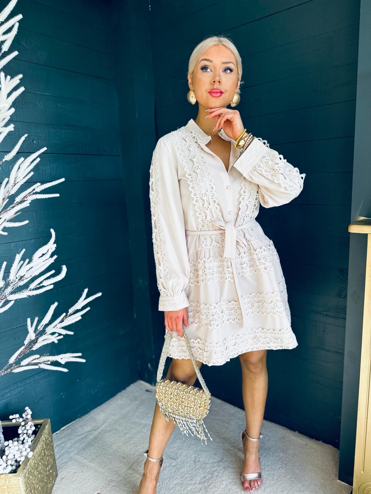 Beckie Crochet Mini Dress Almond