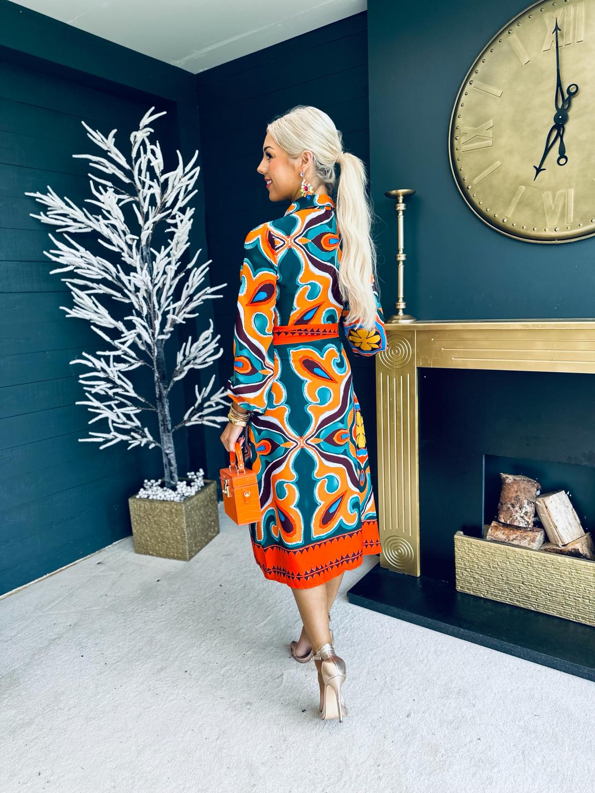 Alison Abstract Shirt Dress Orange Pre Order 24 May