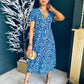 Lorna Animal Print Split Leg Midi Dress Blue