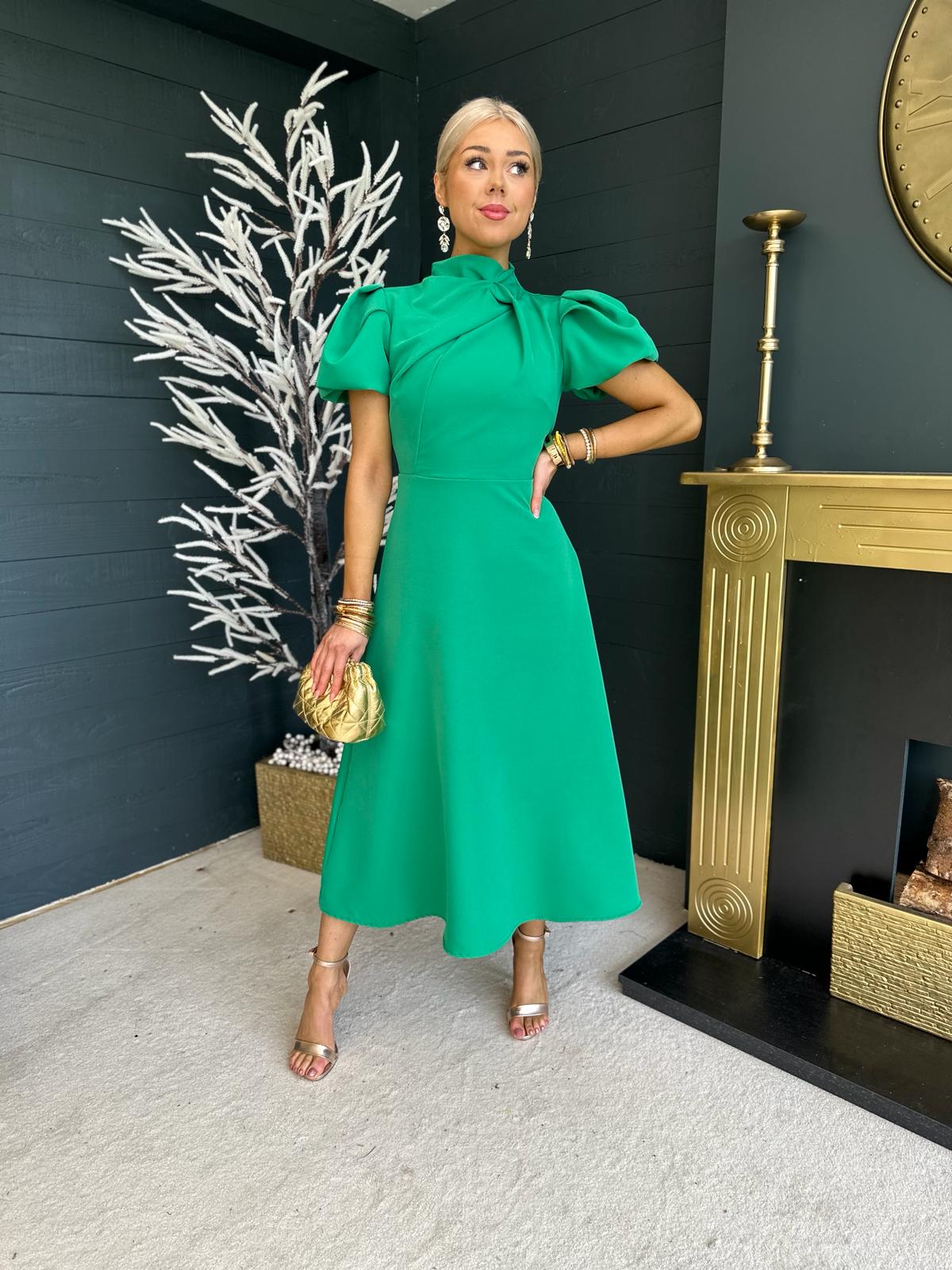 Claudia Detailed Occasion Dress Emerald