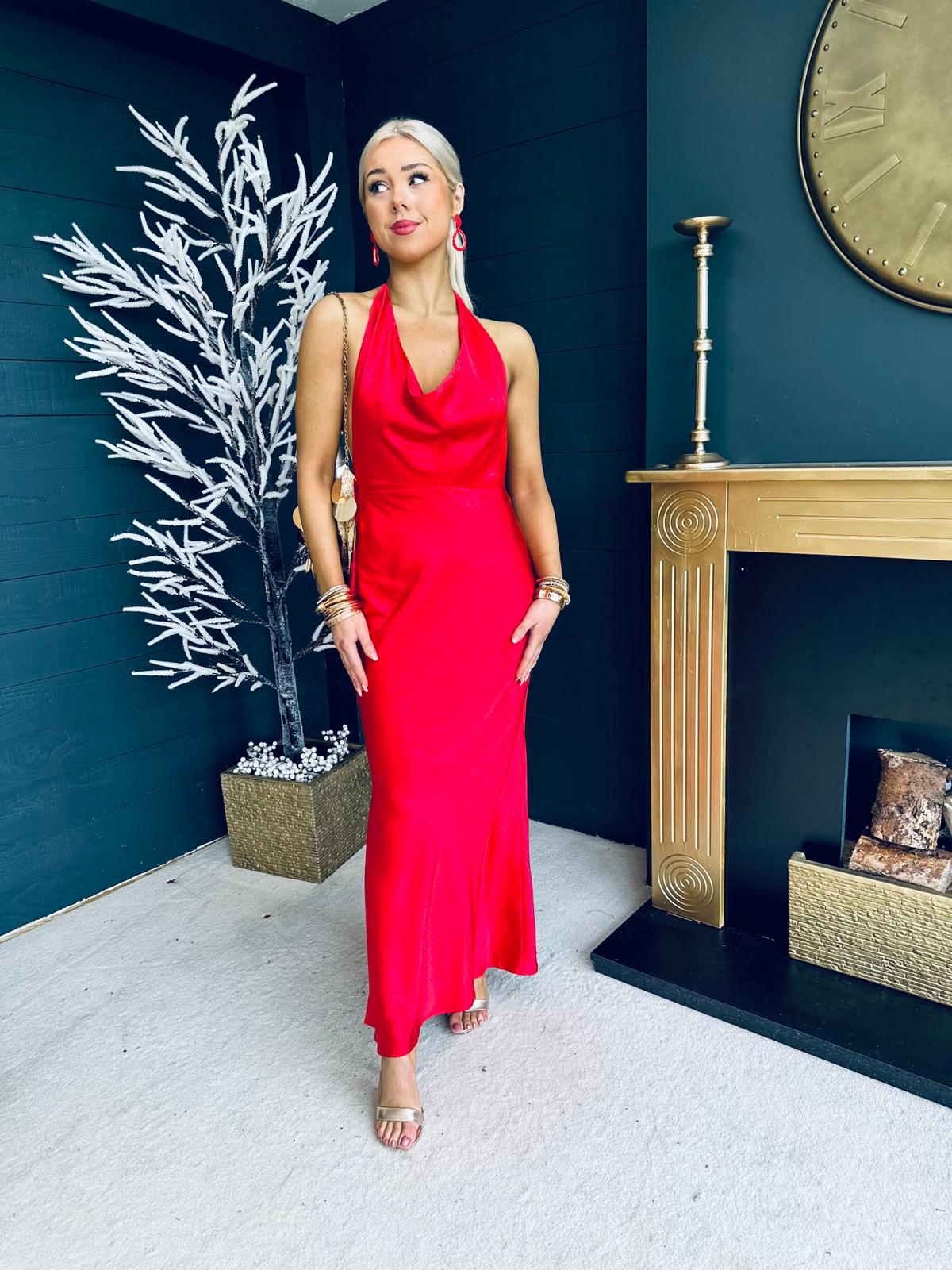 Cheryl Cowl Neck Slinky Dress Rouge