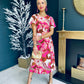 Britney Angel Sleeve Split Leg Midi Dress Floral Pink