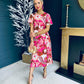 Britney Angel Sleeve Split Leg Midi Dress Floral Pink