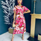 Britney Angel Sleeve Split Leg Midi Dress Floral Pink