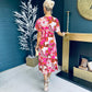 Britney Angel Sleeve Split Leg Midi Dress Floral Pink