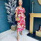 Britney Angel Sleeve Split Leg Midi Dress Floral Pink