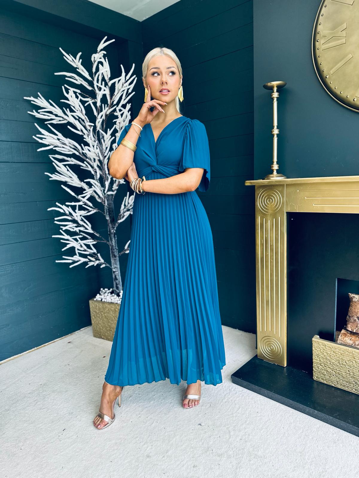 Fiadh Pleated Midi Dress Teal