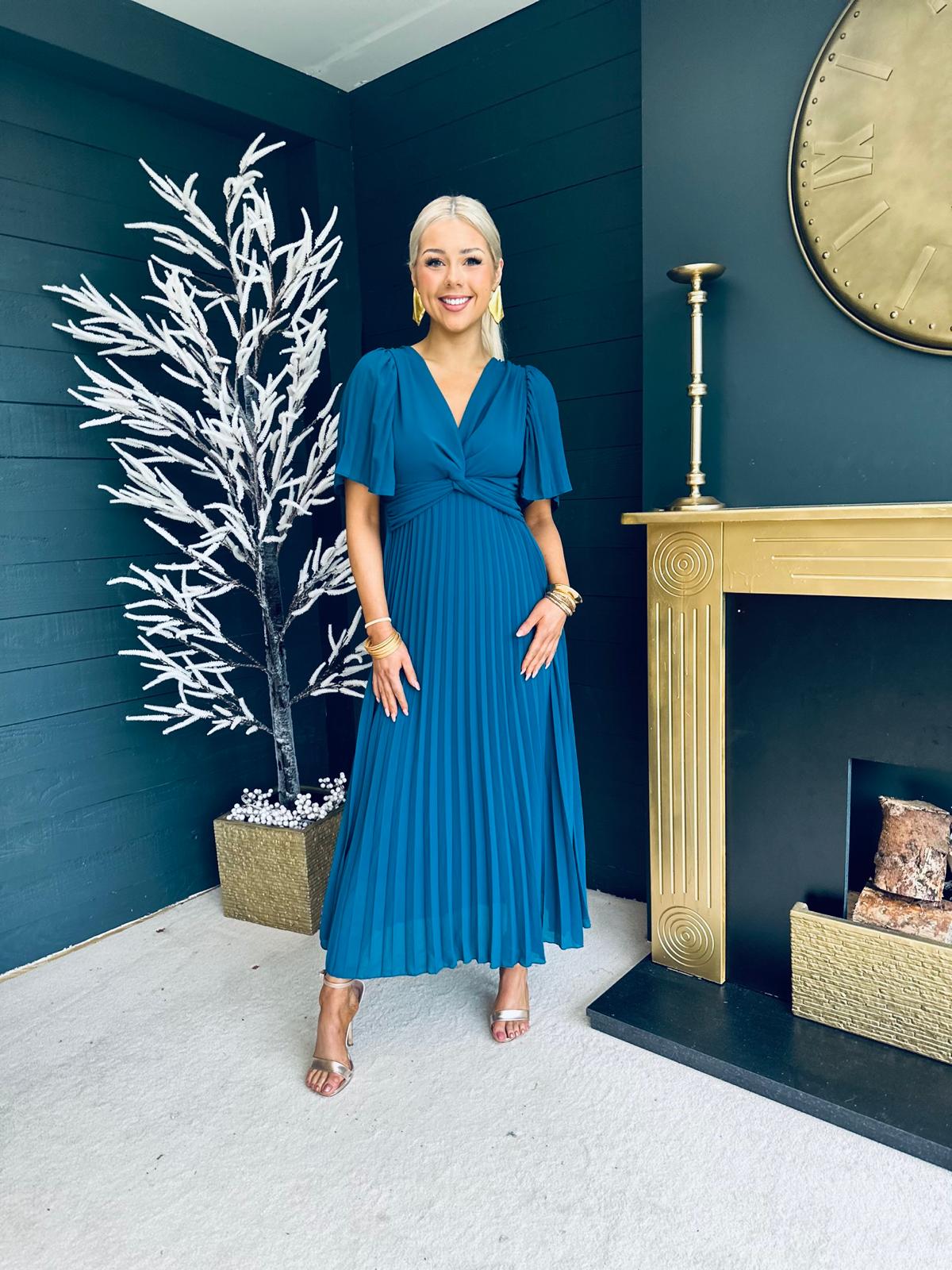 Fiadh Pleated Midi Dress Teal