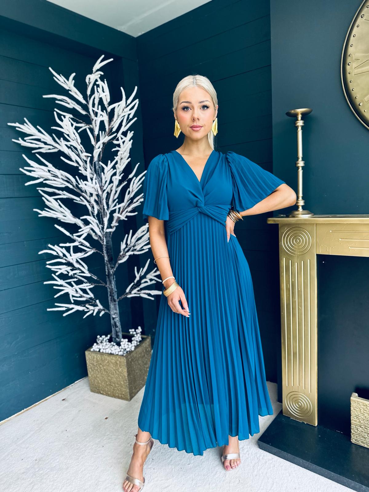 Fiadh Pleated Midi Dress Teal