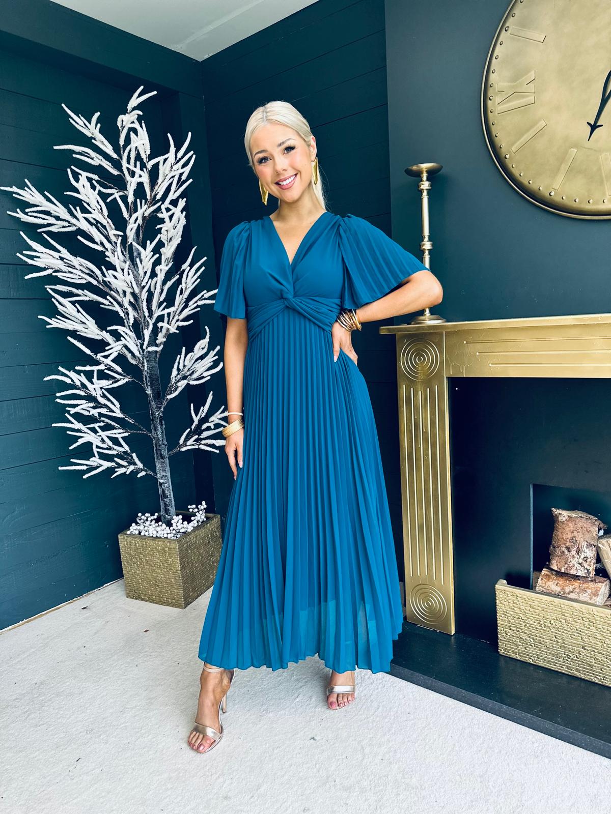 Fiadh Pleated Midi Dress Teal