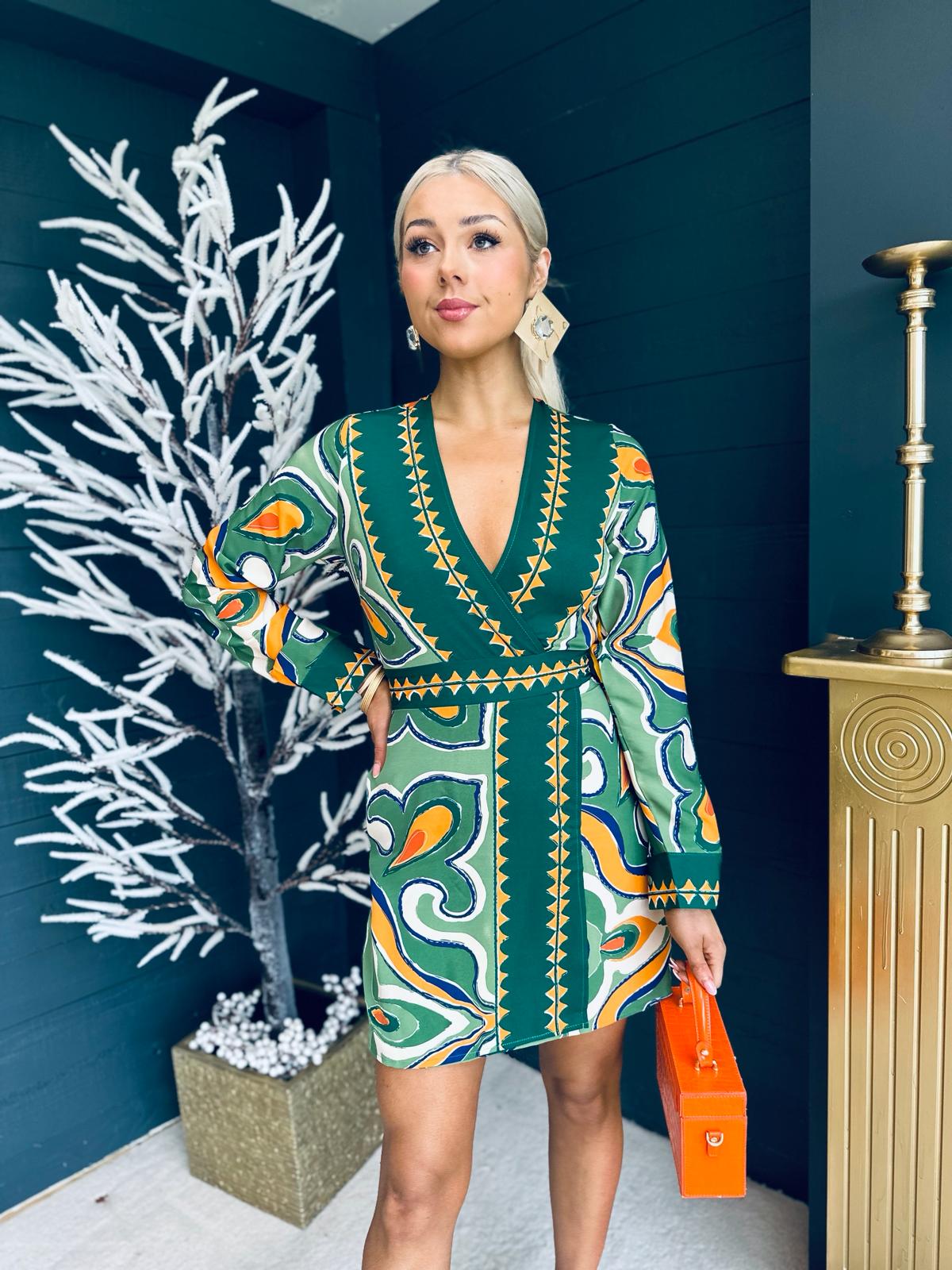 Brianna Midi Dress Abstract Green