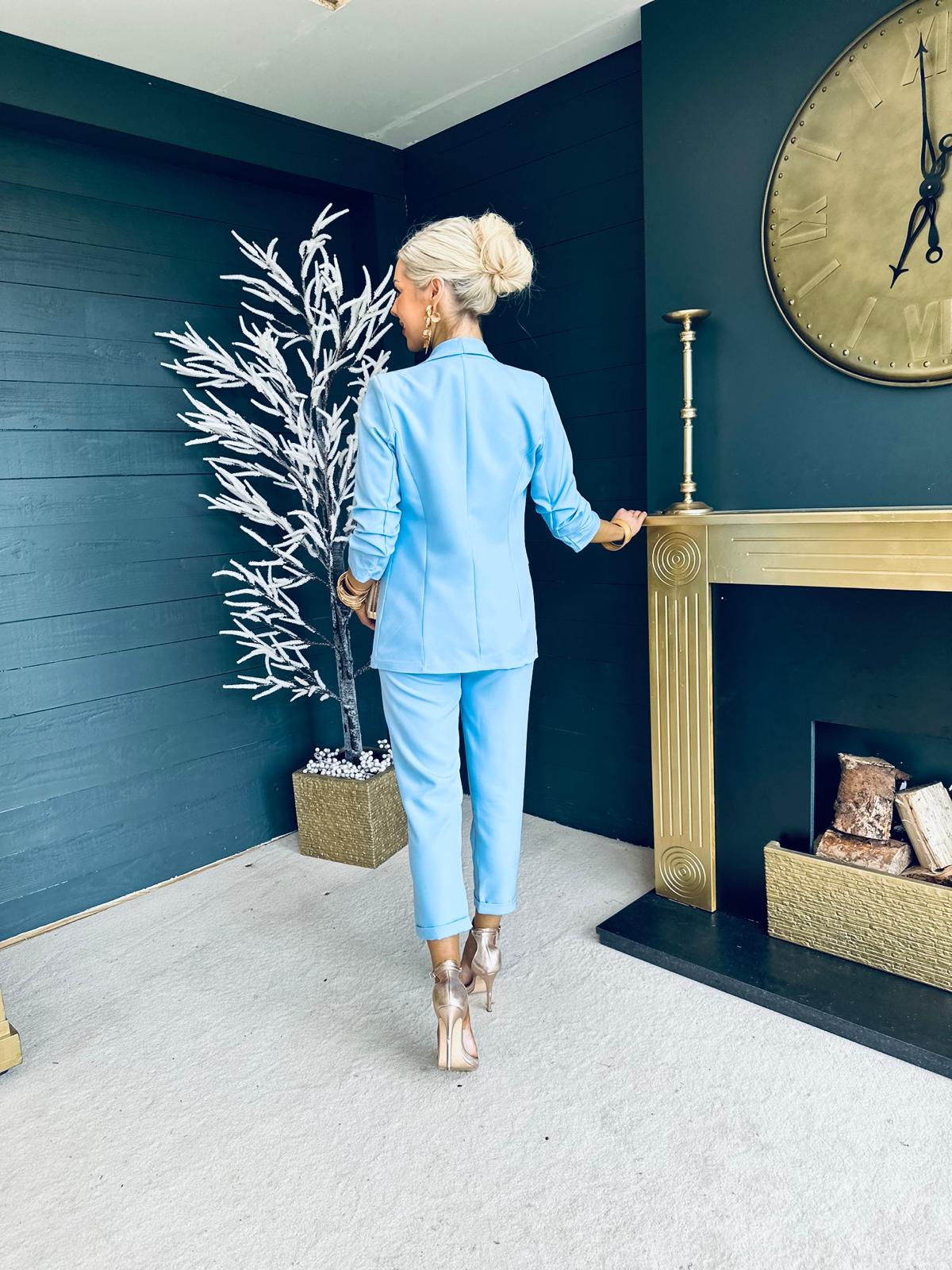 Tiffany Ruched Sleeve Suit Powder Blue