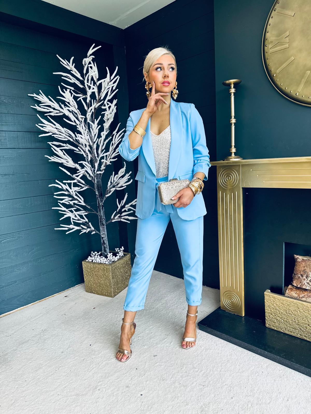 Tiffany Ruched Sleeve Suit Powder Blue