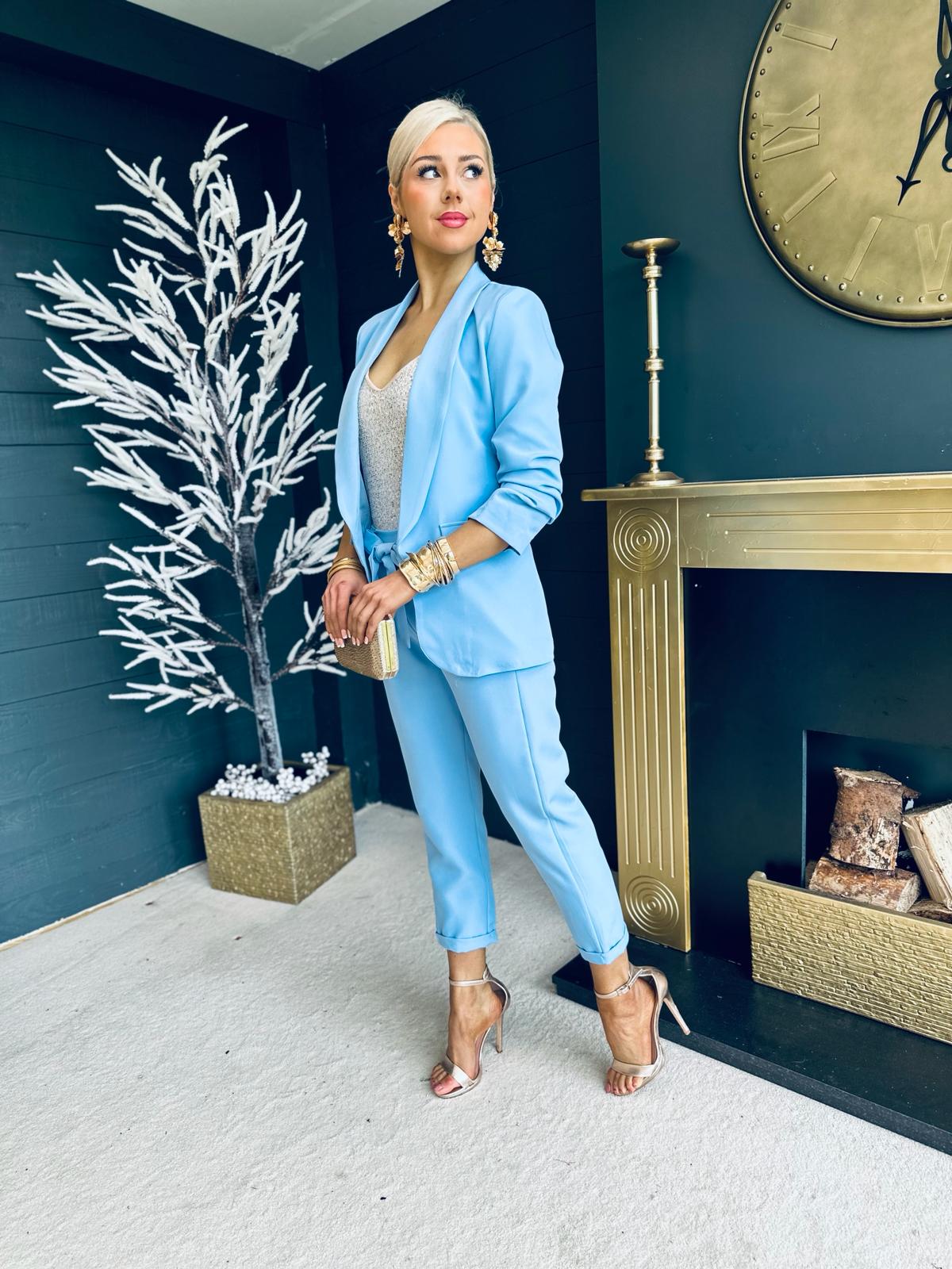 Tiffany Ruched Sleeve Suit Powder Blue