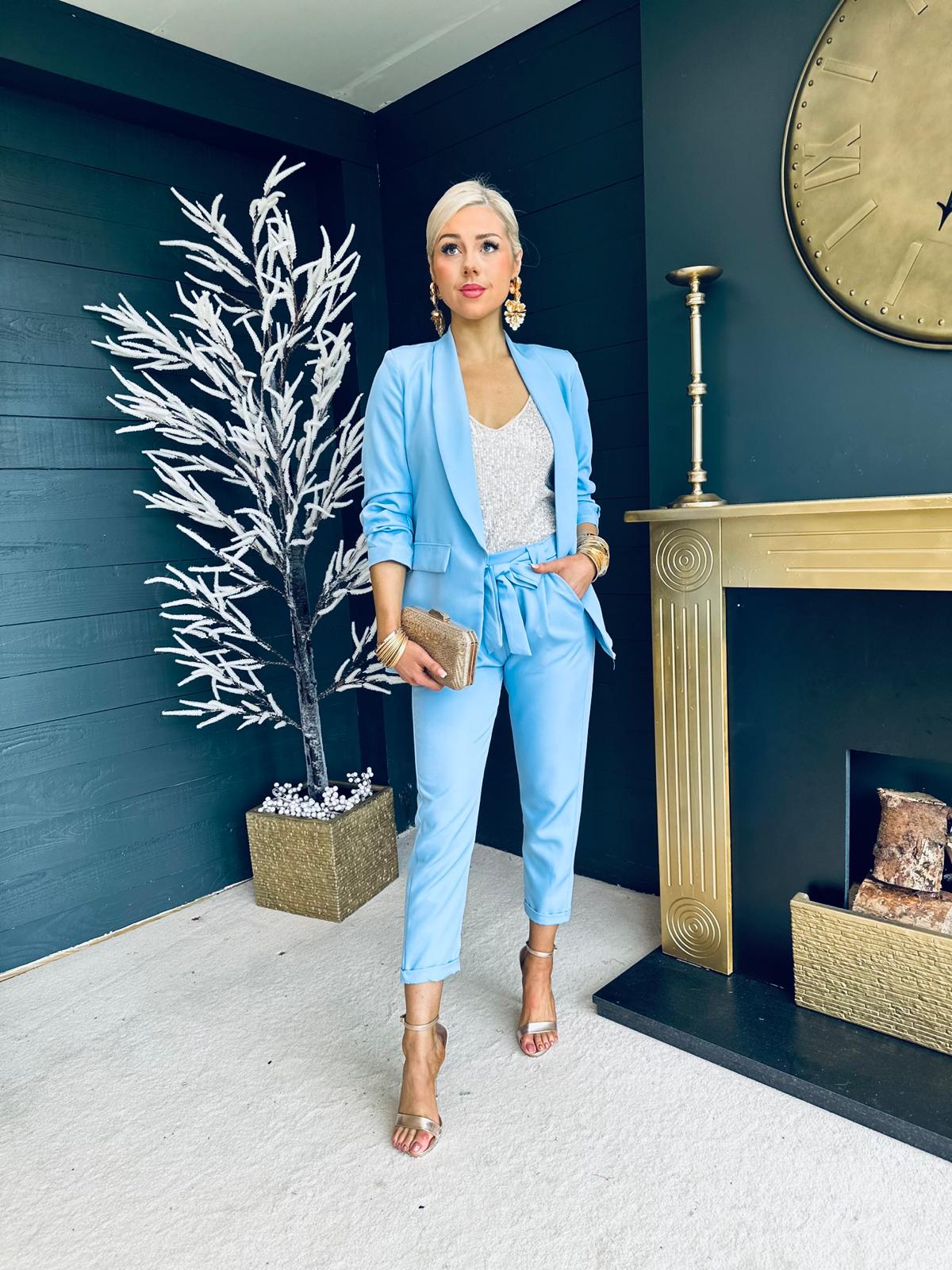 Tiffany Ruched Sleeve Suit Powder Blue
