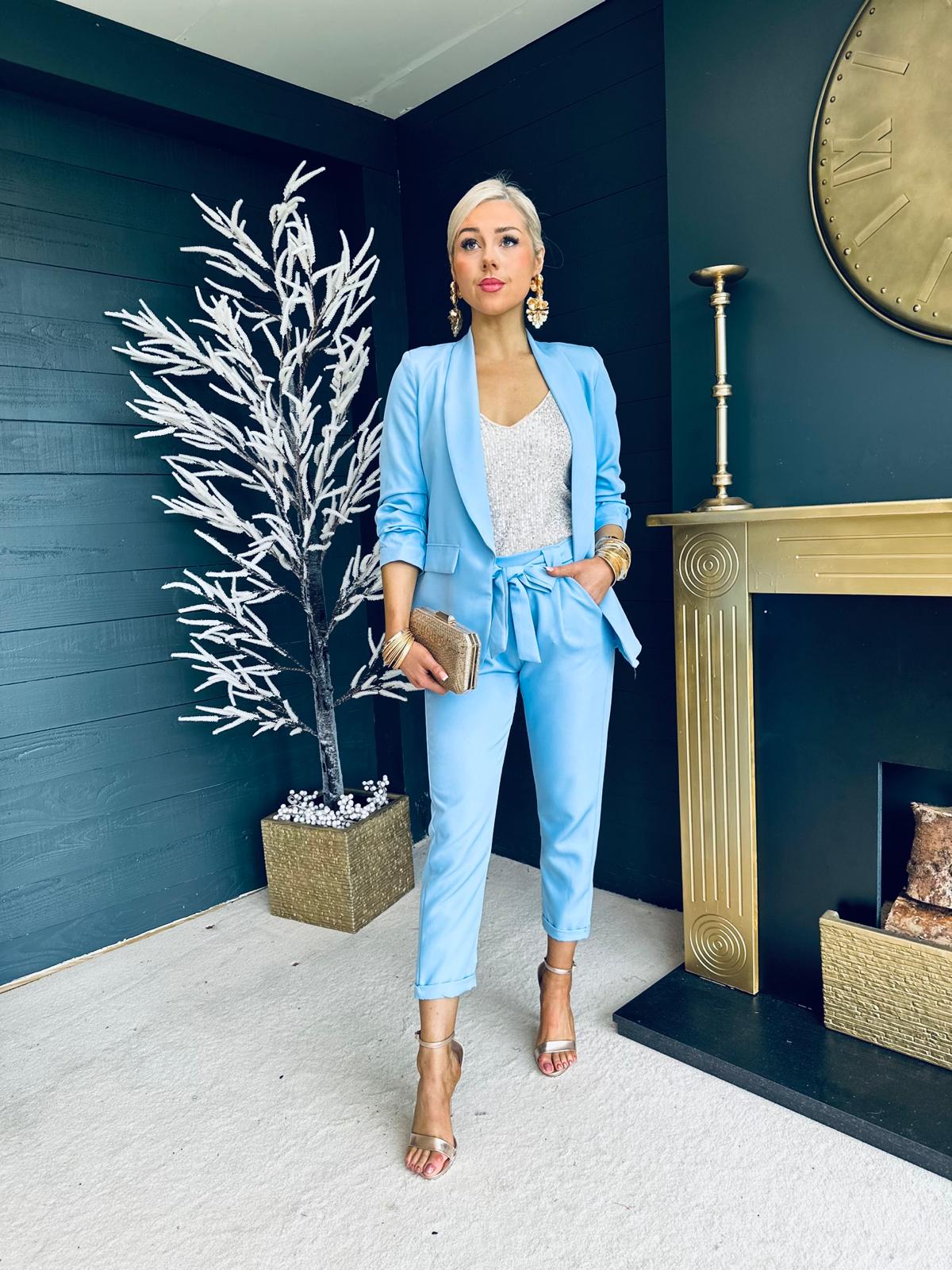 Tiffany Ruched Sleeve Suit Powder Blue