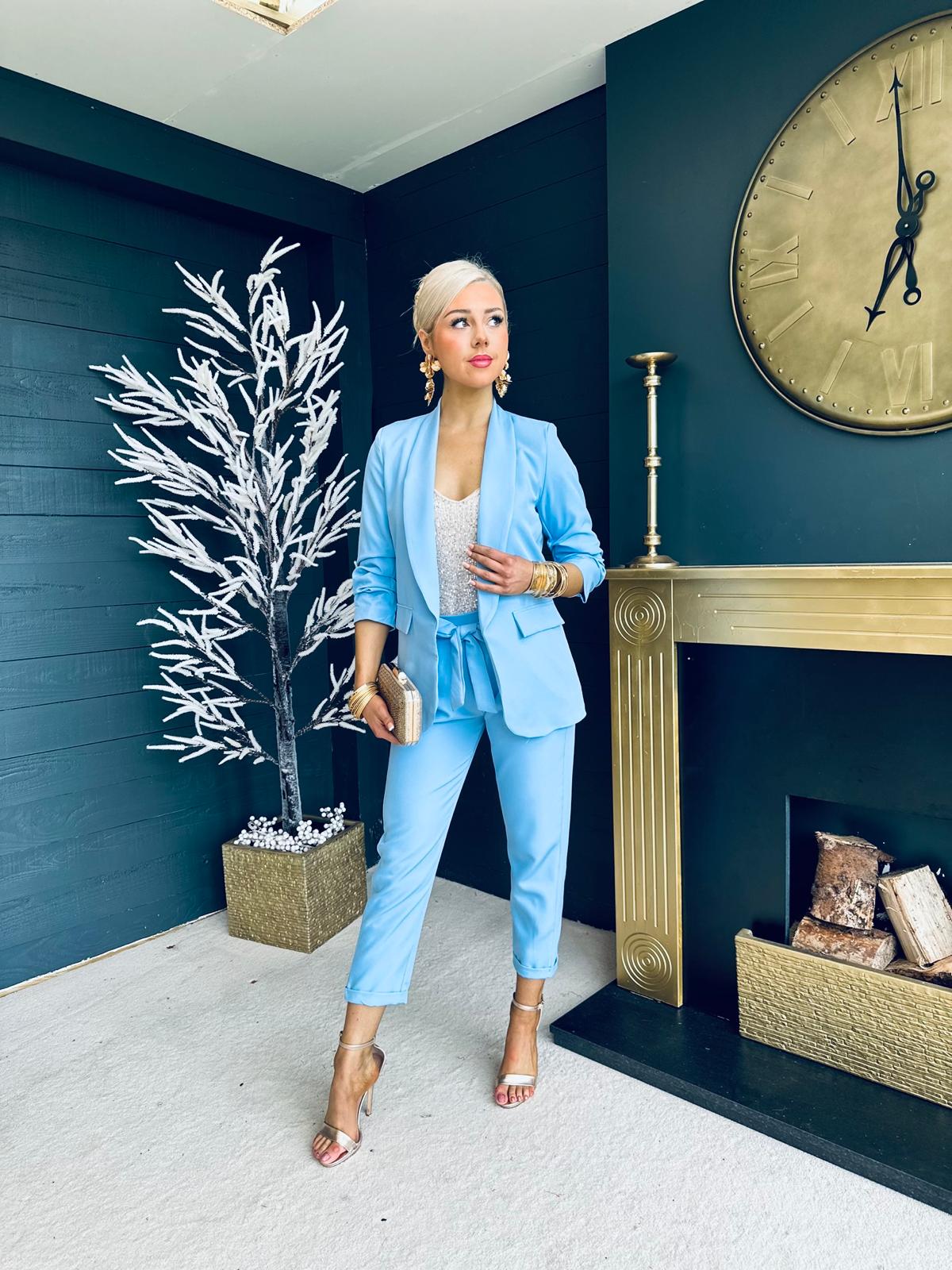 Tiffany Ruched Sleeve Suit Powder Blue