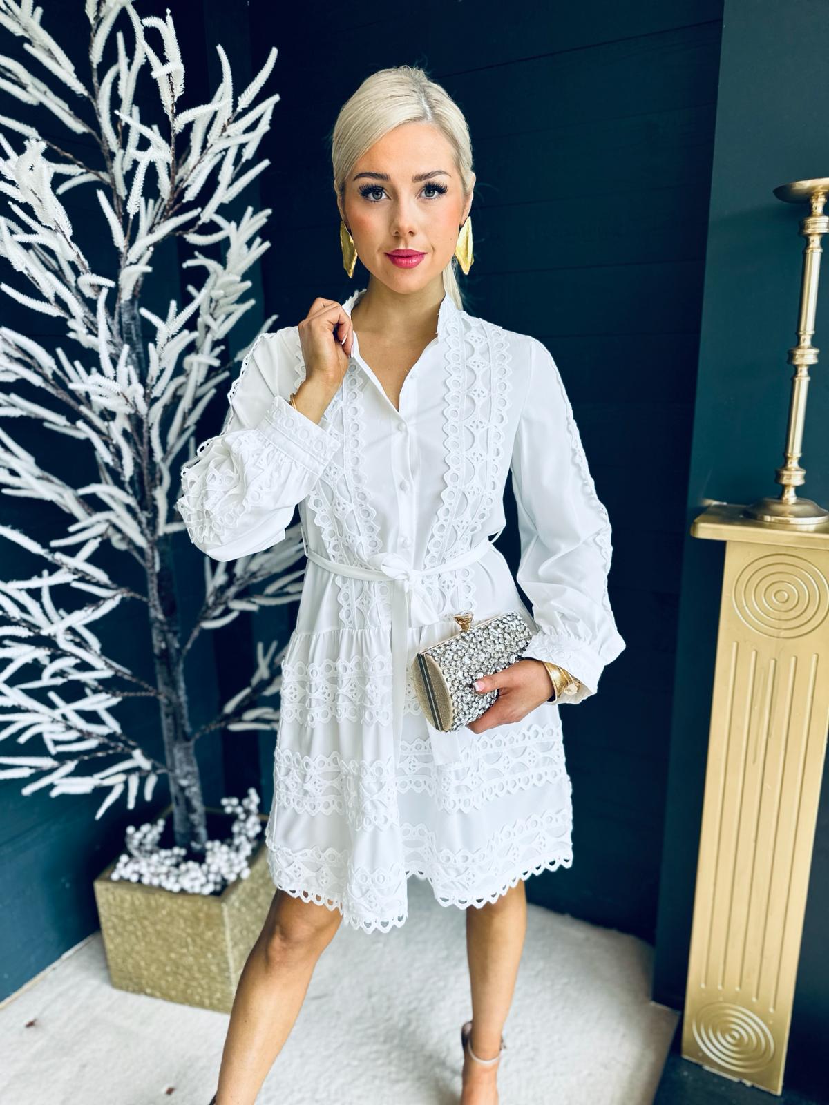 Beckie Crochet Mini Dress White