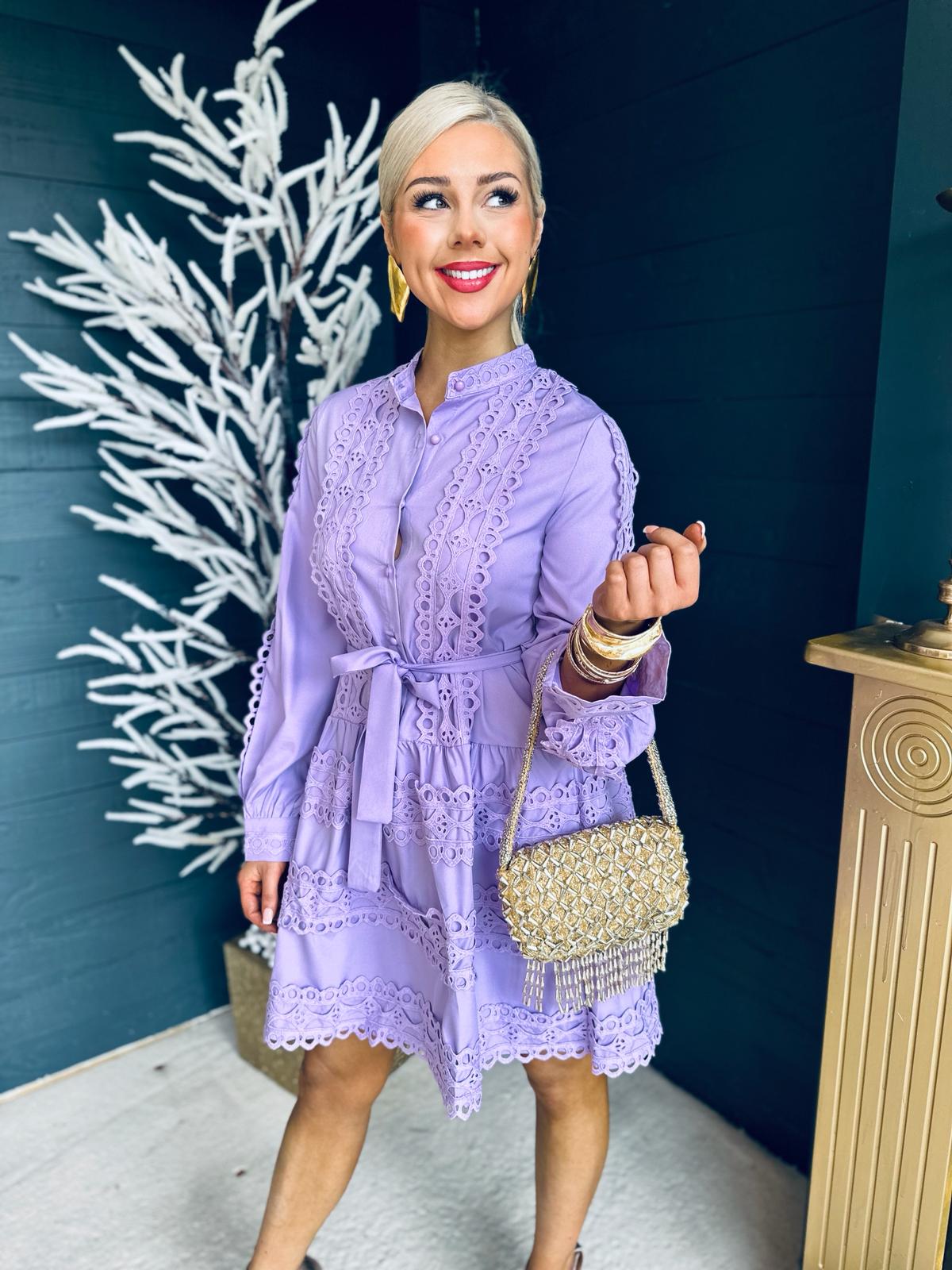 Beckie Crochet Mini Dress Lilac