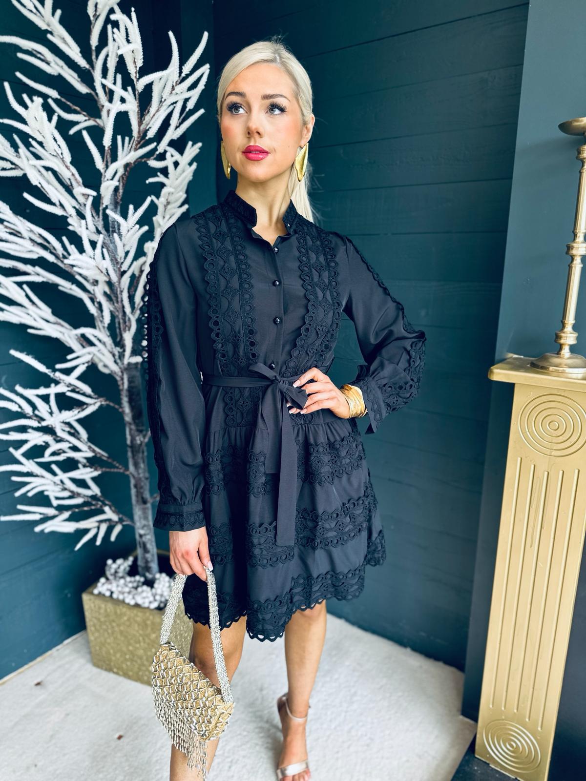 Beckie Crochet Mini Dress Black