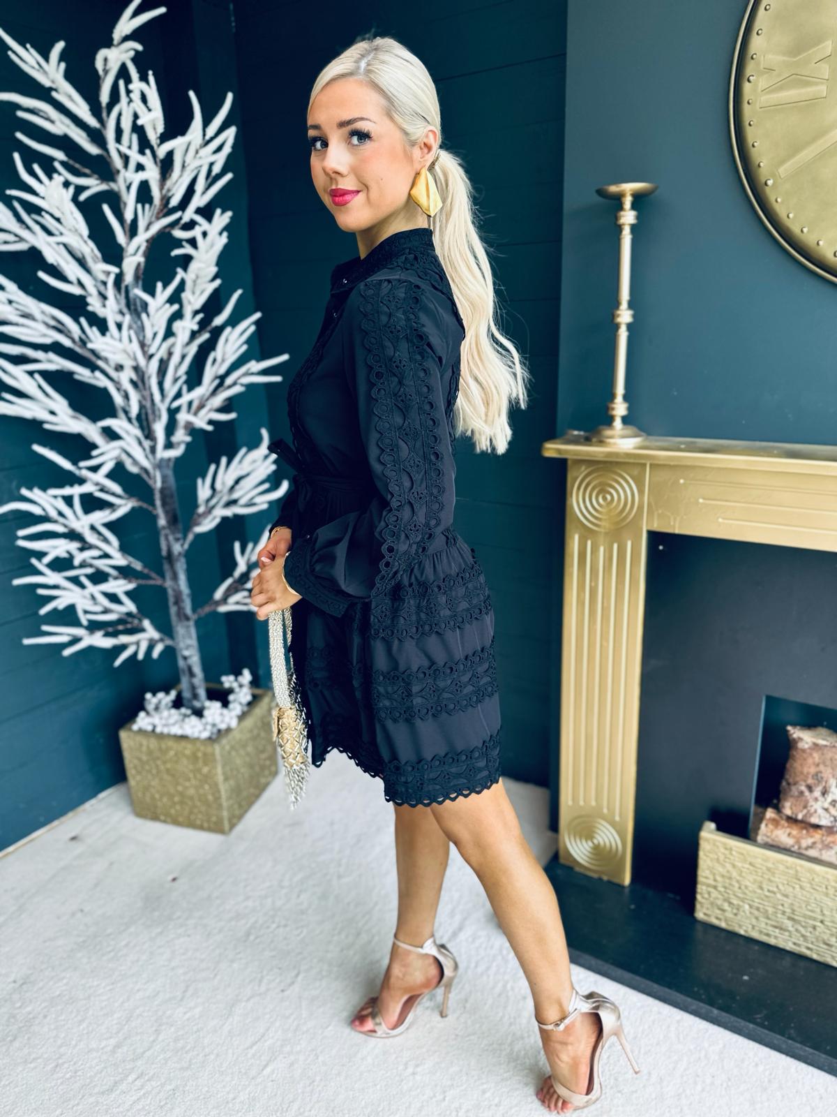 Beckie Crochet Mini Dress Black