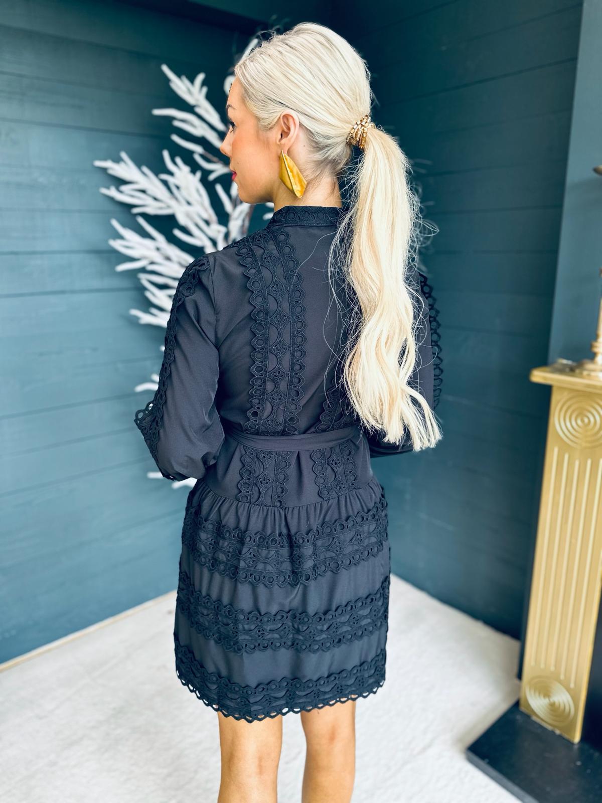 Beckie Crochet Mini Dress Black