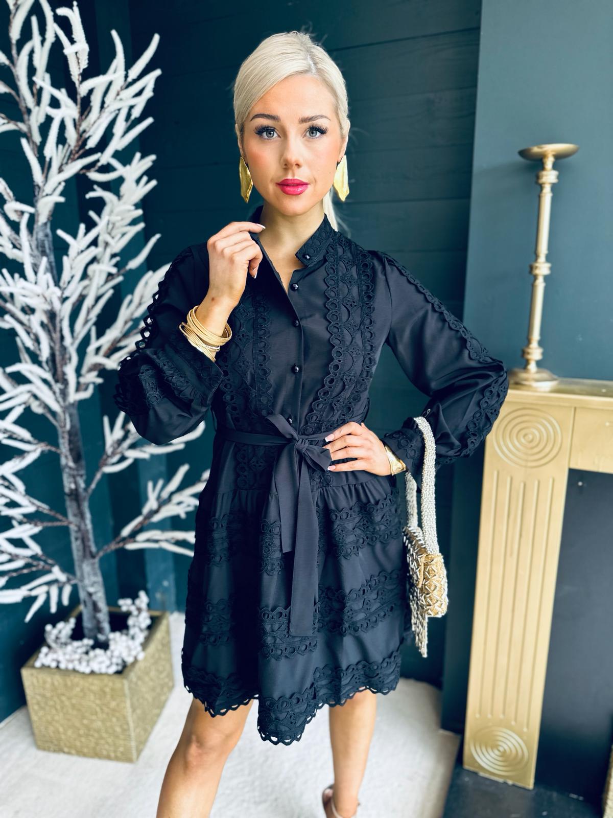 Beckie Crochet Mini Dress Black