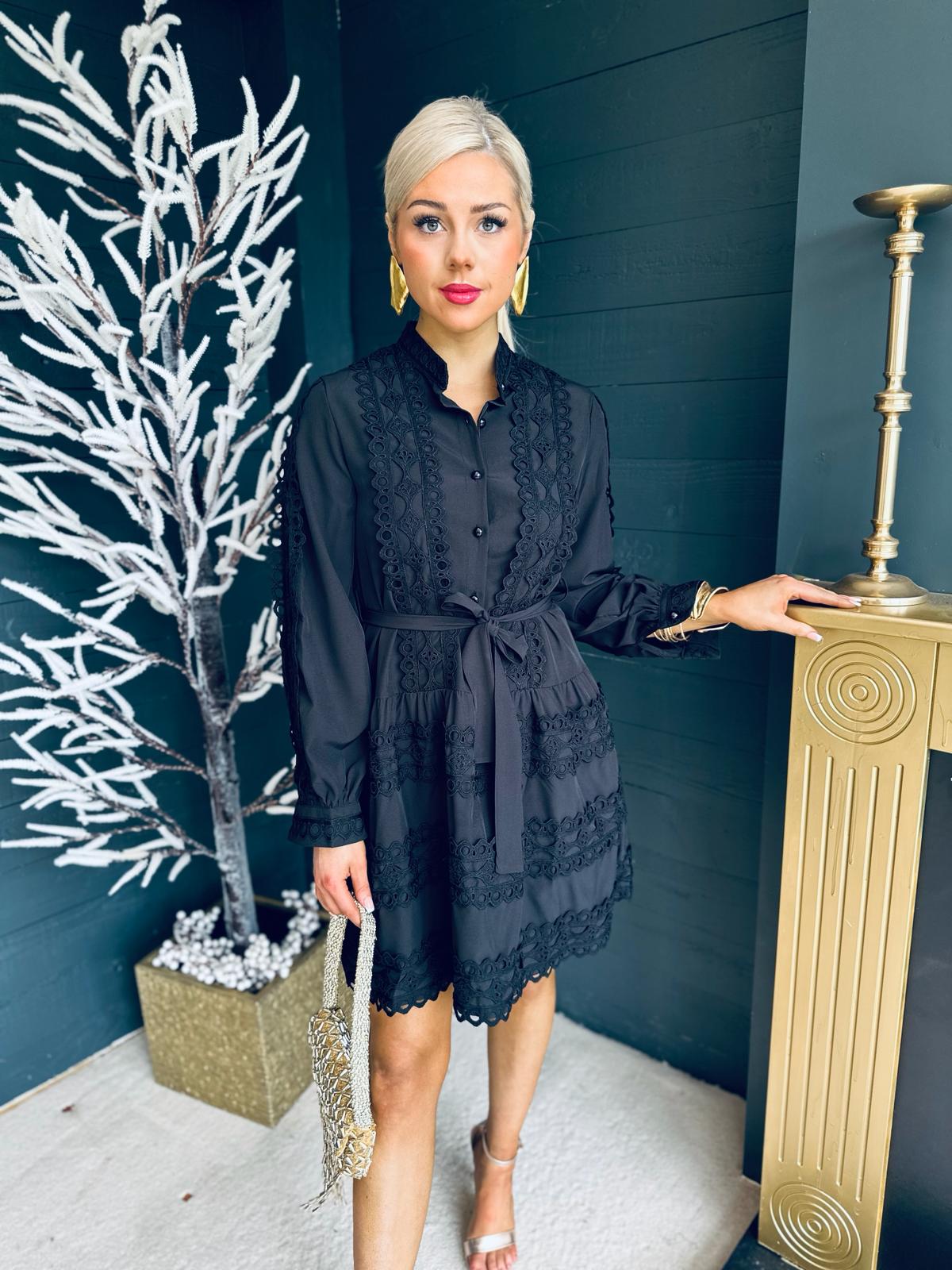 Beckie Crochet Mini Dress Black