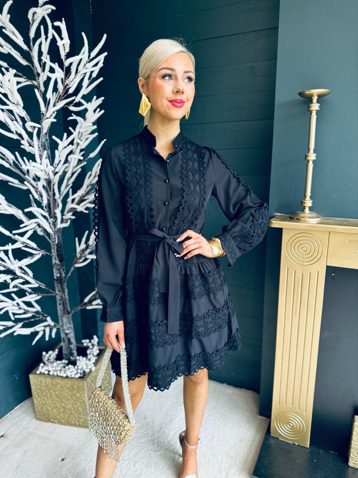 Beckie Crochet Mini Dress Black