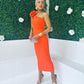 Chelsea Shoulder Occasion Midi Dress Orange