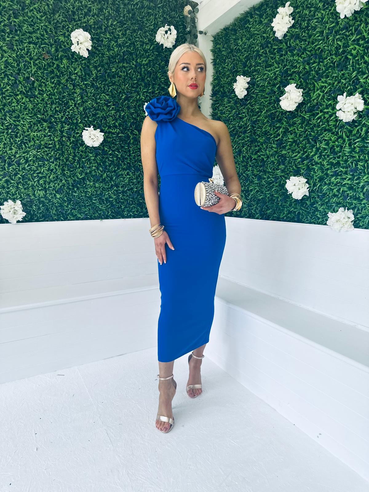 Chelsea Shoulder Occasion Midi Dress Cobalt